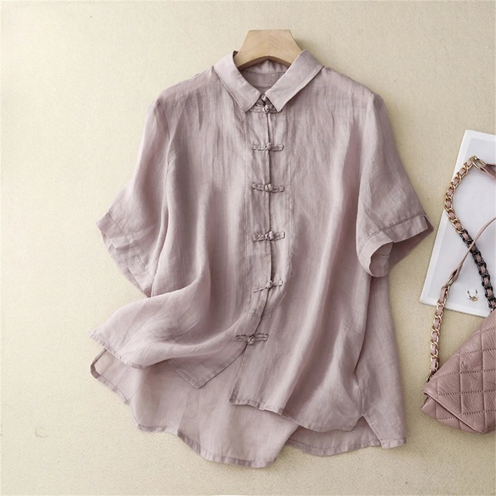 Madina | Linen Knot Front Summer Blouse oaklynwear