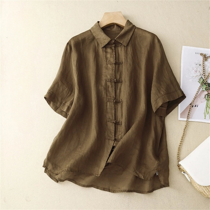 Madina | Linen Knot Front Summer Blouse oaklynwear