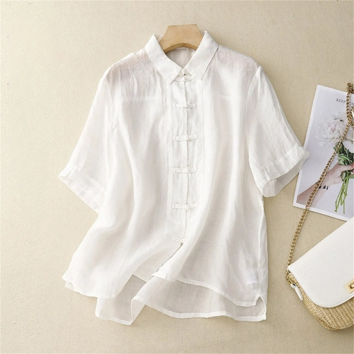 Madina | Linen Knot Front Summer Blouse oaklynwear