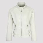 Women's faux leather moto jacket with stand collar and zip front - view 3