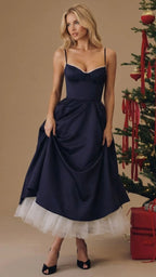 Maisie satin wedding guest midi dress with lace-edged sweetheart bodice and full skirt - view 12