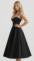 Maisie satin wedding guest midi dress with lace-edged sweetheart bodice and full skirt - view 17