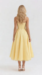 Maisie satin wedding guest midi dress with lace-edged sweetheart bodice and full skirt - view 19