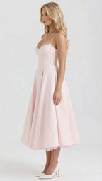 Maisie satin wedding guest midi dress with lace-edged sweetheart bodice and full skirt - view 22