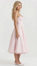 Maisie satin wedding guest midi dress with lace-edged sweetheart bodice and full skirt - view 23
