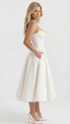 Maisie satin wedding guest midi dress with lace-edged sweetheart bodice and full skirt - view 31