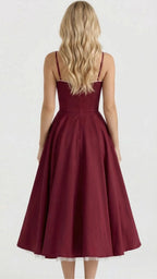 Maisie satin wedding guest midi dress with lace-edged sweetheart bodice and full skirt - view 7