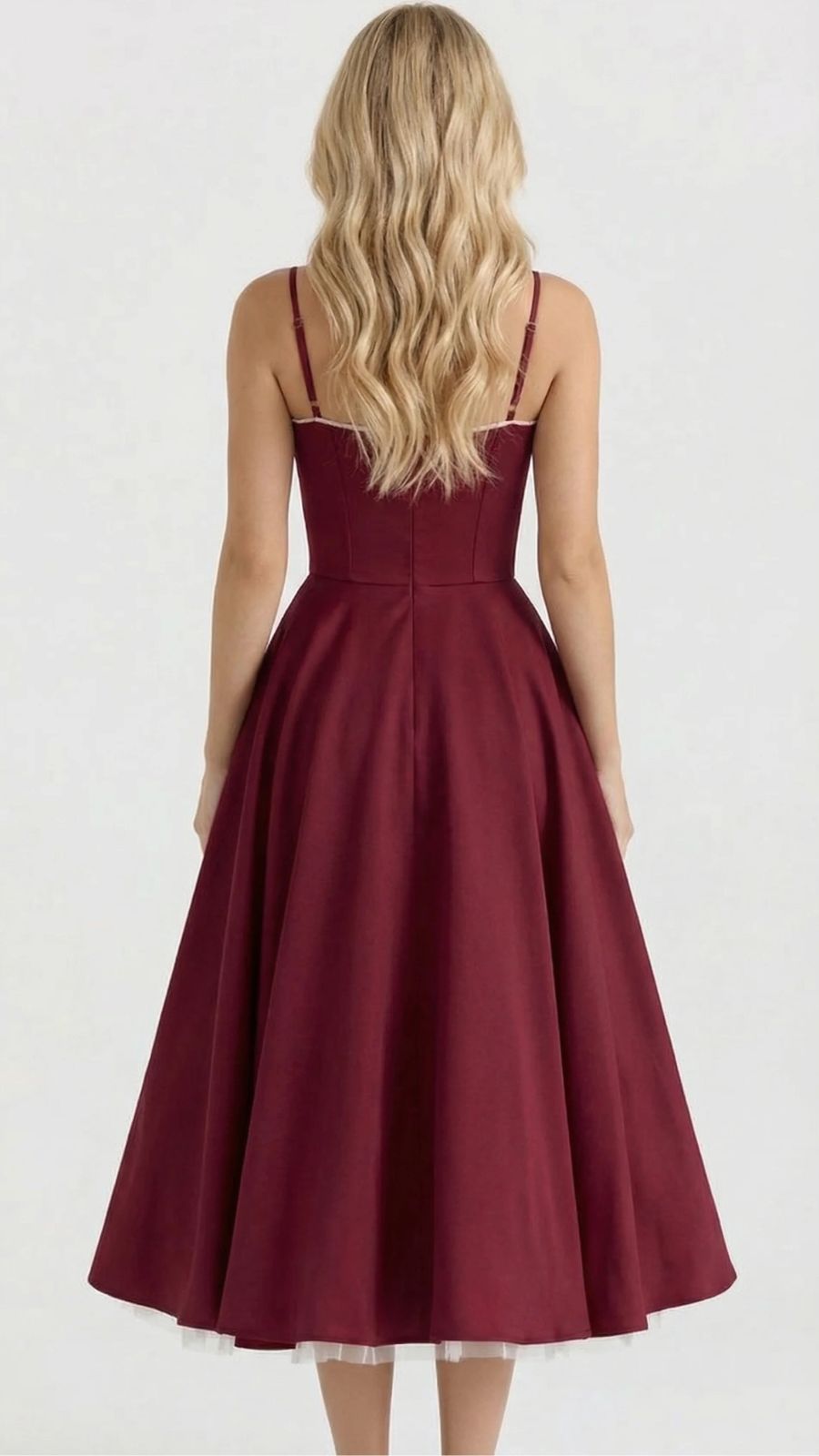 Maisie satin wedding guest midi dress with lace-edged sweetheart bodice and full skirt - view 7