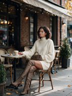 Oversized turtleneck knit mini dress with long balloon sleeves - view 2