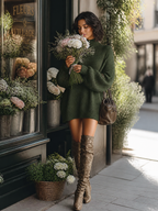 Oversized turtleneck knit mini dress with long balloon sleeves - view 5