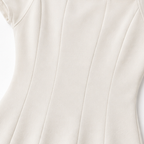 Square neck cap sleeve midi dress with fitted seamed bodice and flared skirt - view 10