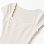 Square neck cap sleeve midi dress with fitted seamed bodice and flared skirt - view 7