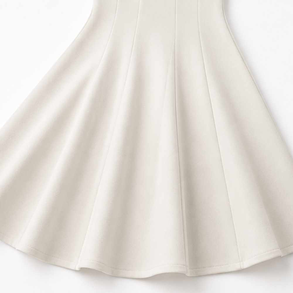 Square neck cap sleeve midi dress with fitted seamed bodice and flared skirt - view 9