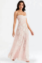 Sheer floral bustier maxi dress with spaghetti straps and flowing floor-length skirt - view 17