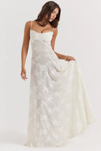 Sheer floral bustier maxi dress with spaghetti straps and flowing floor-length skirt - view 18