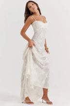 Sheer floral bustier maxi dress with spaghetti straps and flowing floor-length skirt - view 20