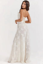 Sheer floral bustier maxi dress with spaghetti straps and flowing floor-length skirt - view 21