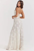 Sheer floral bustier maxi dress with spaghetti straps and flowing floor-length skirt - view 23