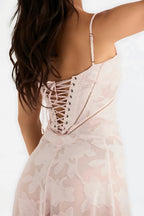 Sheer floral bustier maxi dress with spaghetti straps and flowing floor-length skirt - view 29