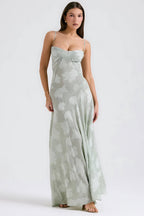 Sheer floral bustier maxi dress with spaghetti straps and flowing floor-length skirt - view 30