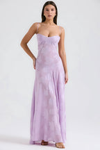 Sheer floral bustier maxi dress with spaghetti straps and flowing floor-length skirt - view 33