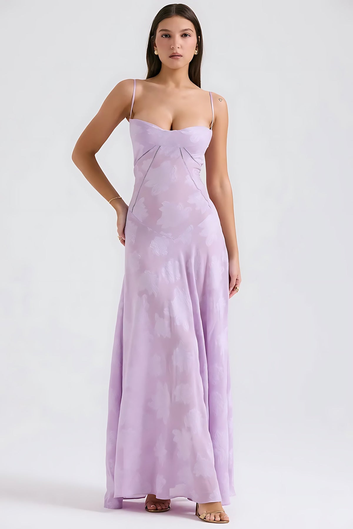 Sheer floral bustier maxi dress with spaghetti straps and flowing floor-length skirt - view 33