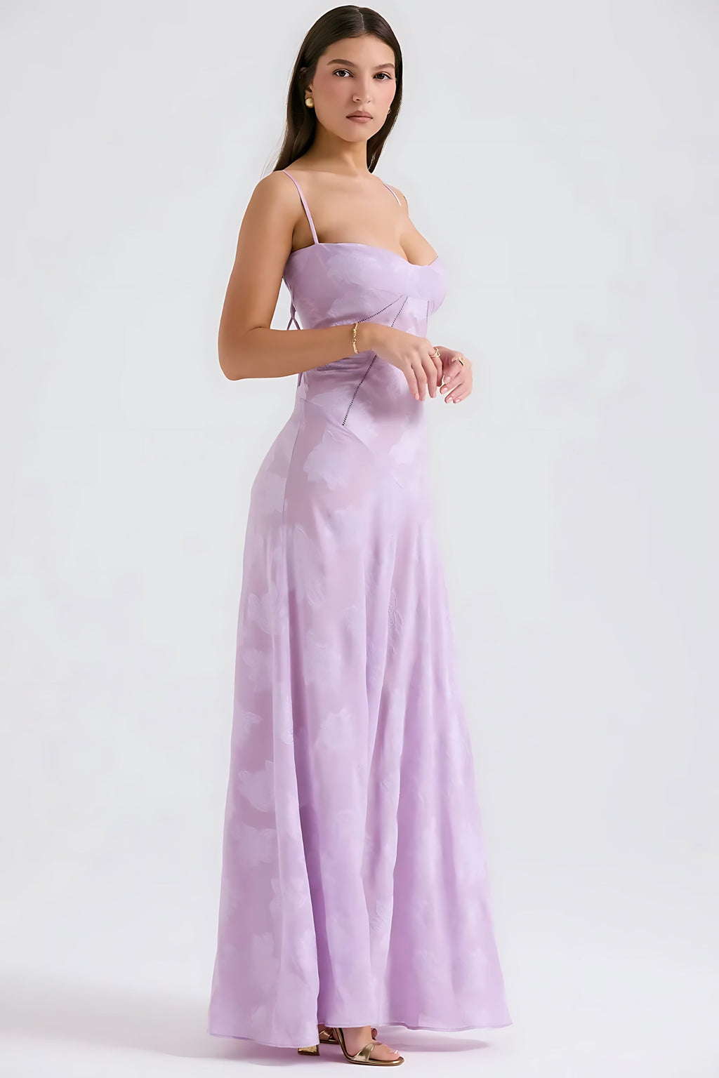 Sheer floral bustier maxi dress with spaghetti straps and flowing floor-length skirt - view 35