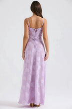 Sheer floral bustier maxi dress with spaghetti straps and flowing floor-length skirt - view 36