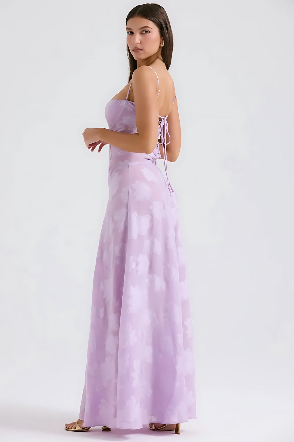 Sheer floral bustier maxi dress with spaghetti straps and flowing floor-length skirt - view 37