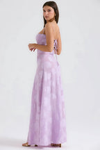 Sheer floral bustier maxi dress with spaghetti straps and flowing floor-length skirt - view 37