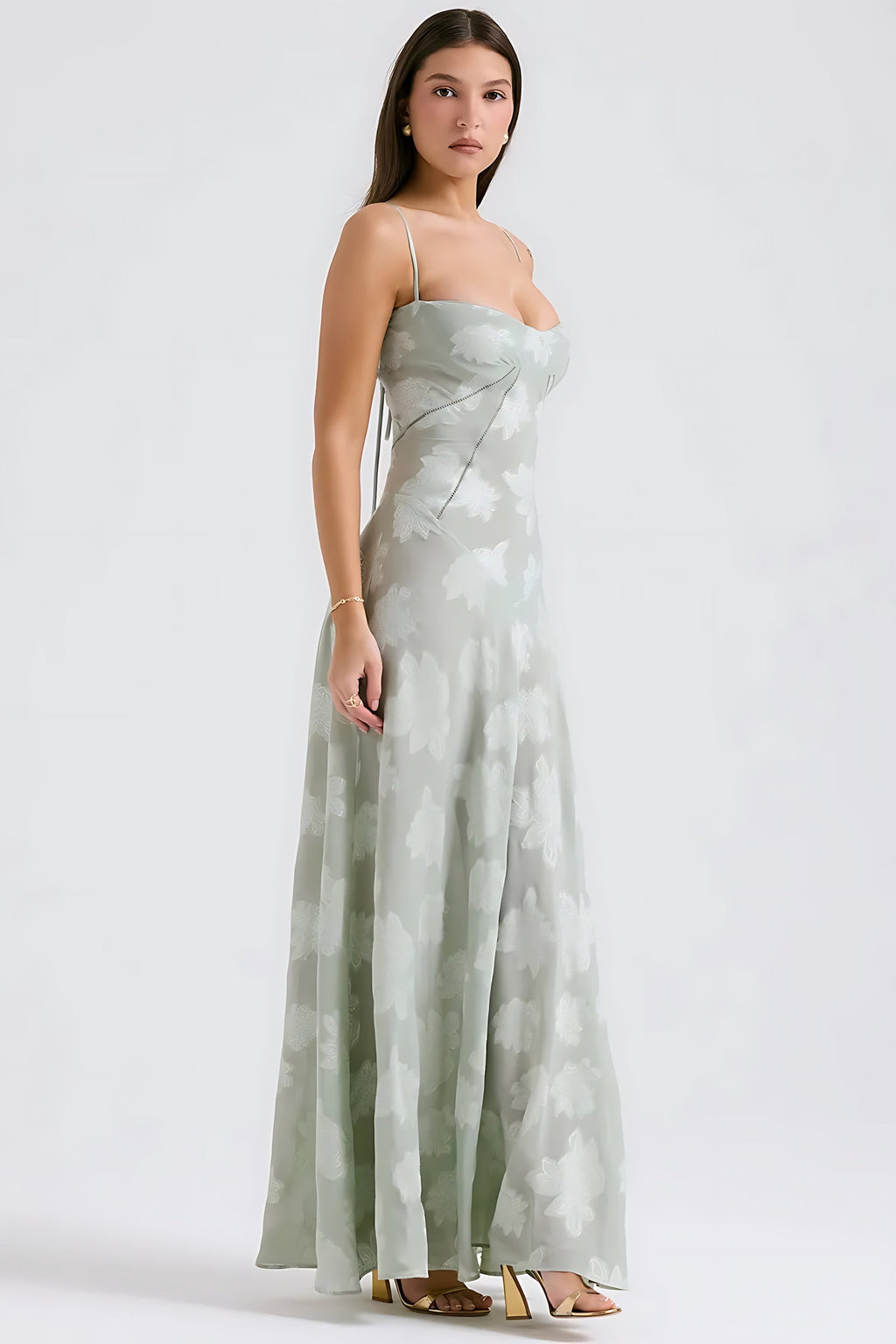 Sheer floral bustier maxi dress with spaghetti straps and flowing floor-length skirt - view 39