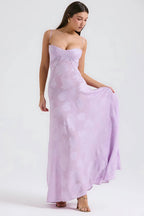 Sheer floral bustier maxi dress with spaghetti straps and flowing floor-length skirt - view 43