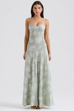 Sheer floral bustier maxi dress with spaghetti straps and flowing floor-length skirt - view 8
