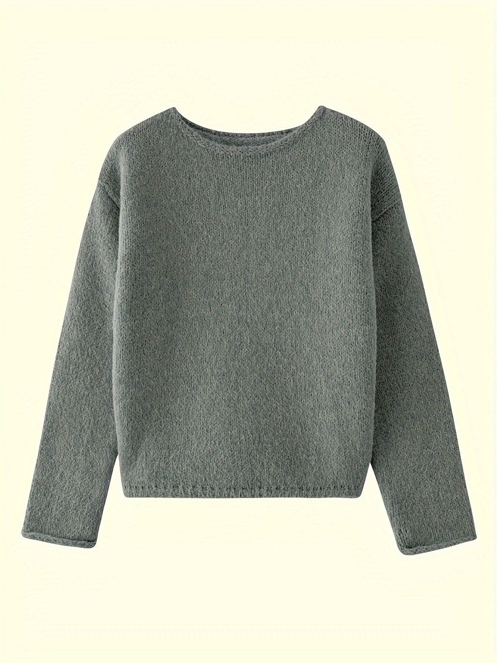 Women's oversized fuzzy knit sweater with wide round neckline layered over a white shirt - view 10