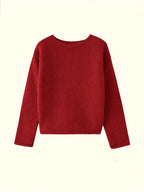 Women's oversized fuzzy knit sweater with wide round neckline layered over a white shirt - view 6