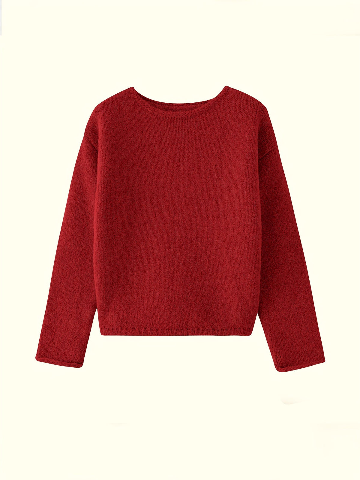 Women's oversized fuzzy knit sweater with wide round neckline layered over a white shirt - view 6
