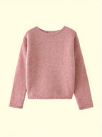 Women's oversized fuzzy knit sweater with wide round neckline layered over a white shirt - view 8