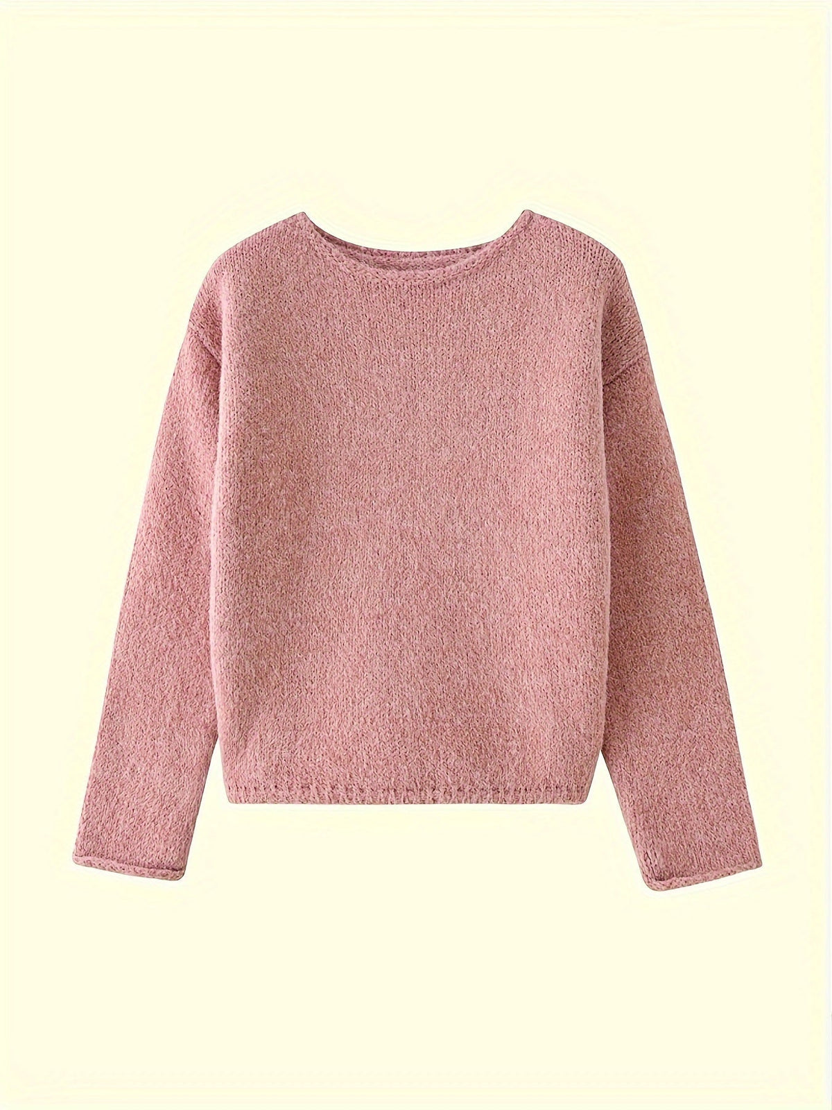 Women's oversized fuzzy knit sweater with wide round neckline layered over a white shirt - view 8