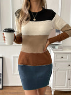 Colorblock bodycon sweater dress with crew neck and long sleeves - view 7