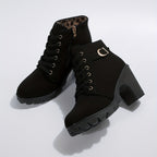 Women's lace-up block heel ankle boots with buckle strap and side zipper - view 5