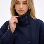 Cropped funnel neck coat for women with asymmetric button front and dropped sleeves - view 7