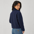 Cropped funnel neck coat for women with asymmetric button front and dropped sleeves - view 8