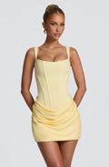 Corset mini dress with square neckline, draped skirt and lace-up back