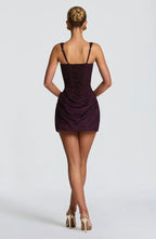 Corset mini dress with square neckline, draped skirt and lace-up back - view 12