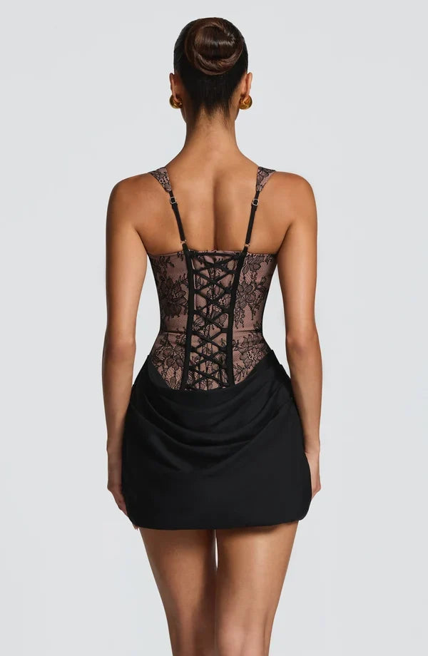 Corset mini dress with square neckline, draped skirt and lace-up back - view 15