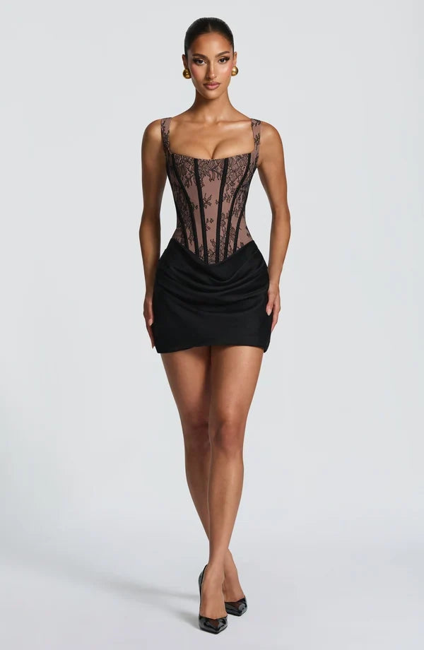 Corset mini dress with square neckline, draped skirt and lace-up back - view 16