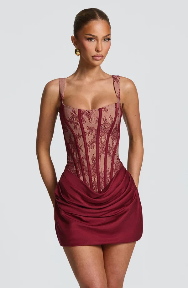 Corset mini dress with square neckline, draped skirt and lace-up back - view 17