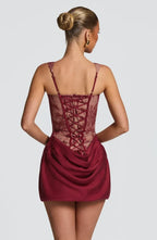 Corset mini dress with square neckline, draped skirt and lace-up back - view 18