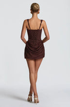 Corset mini dress with square neckline, draped skirt and lace-up back - view 21