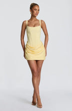Corset mini dress with square neckline, draped skirt and lace-up back - view 3
